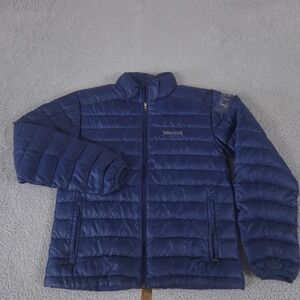 Marmot Jacket Mens Medium Navy Puffer 700 Down Fill Softshell Insulated Coat